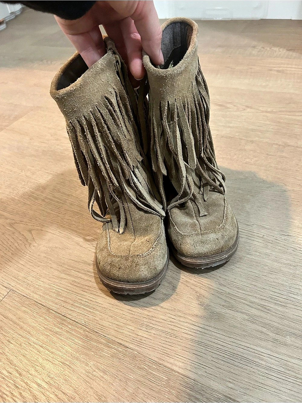 Roper Girls Size 11 Brown Suede Leather Fringe Boots Western Boho
